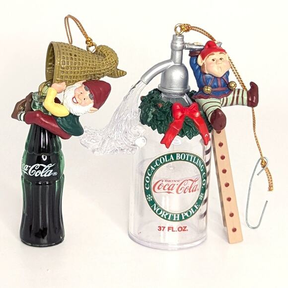 Vintage 90s Coca-Cola Christmas Ornaments Set of 2 | Bottling Works North Pole - Picture 4 of 11